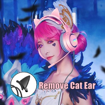 Pink Girls Cute Cat Headphones with Mic for Laptop RGB LED Noise Reduced Stereo PC Headset Gamer for Ipad PS4 Phone Xbox