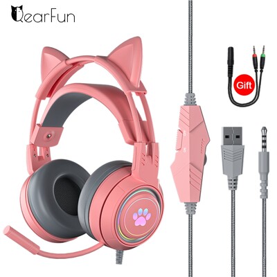 Pink Girls Cute Cat Slušalice s mikrofonom za prijenosno računalo RGB LED Smanjena buka Stereo PC slušalice Gamer za Ipad PS4 Telefon Xbox