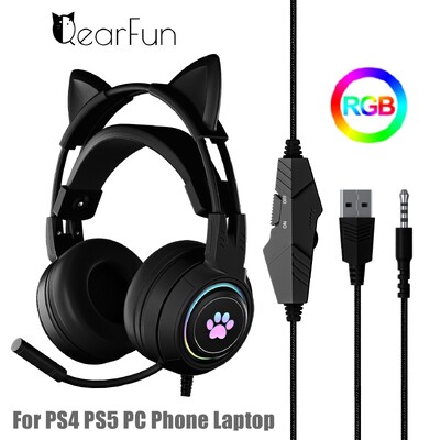 Pink Girls Cute Cat Slušalice s mikrofonom za prijenosno računalo RGB LED Smanjena buka Stereo PC slušalice Gamer za Ipad PS4 Telefon Xbox