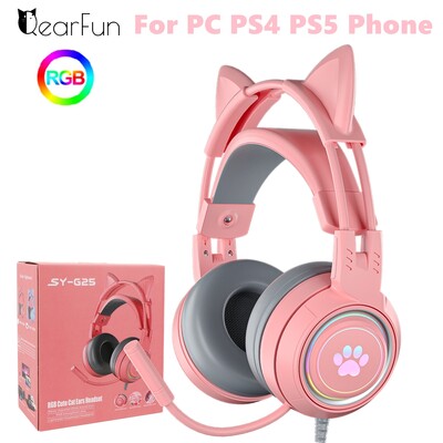 Pink Girls Cute Cat Slušalice s mikrofonom za prijenosno računalo RGB LED Smanjena buka Stereo PC slušalice Gamer za Ipad PS4 Telefon Xbox