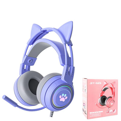 Pink Girls Cute Cat Slušalice s mikrofonom za prijenosno računalo RGB LED Smanjena buka Stereo PC slušalice Gamer za Ipad PS4 Telefon Xbox