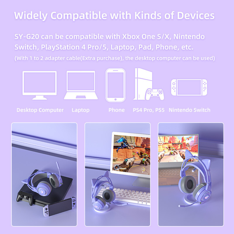 Pink Girls Cute Cat Slušalice s mikrofonom za prijenosno računalo RGB LED Smanjena buka Stereo PC slušalice Gamer za Ipad PS4 Telefon Xbox