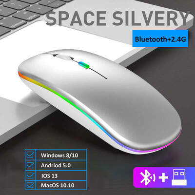 LED bežični miš USB punjivi Bluetooth-kompatibilan RGB miš Tihi ergonomski miš s pozadinskim osvjetljenjem za prijenosno računalo ipad