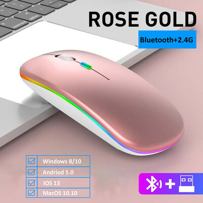 LED bežični miš USB punjivi Bluetooth-kompatibilan RGB miš Tihi ergonomski miš s pozadinskim osvjetljenjem za prijenosno računalo ipad