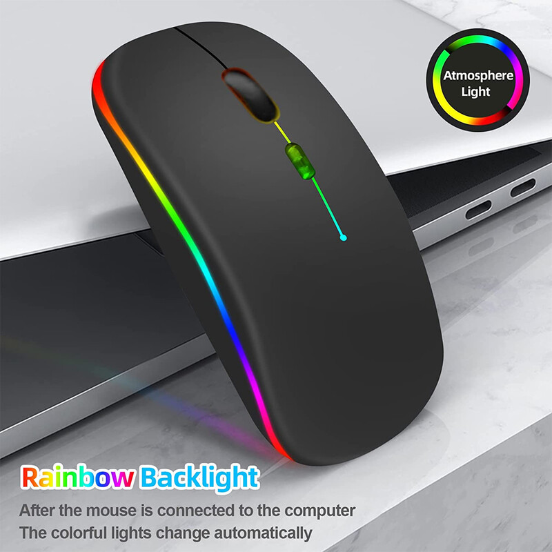 LED bežični miš USB punjivi Bluetooth-kompatibilan RGB miš Tihi ergonomski miš s pozadinskim osvjetljenjem za prijenosno računalo ipad
