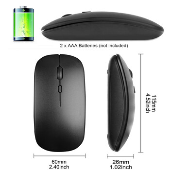 Тънка безжична мишка 2,4 GHz оптични мишки 1600 DPI Геймърска офис тиха мишка Мишки с ергономичен дизайн с USB приемник за компютърен лаптоп