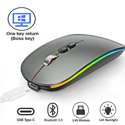 Dual Mode Bluetooth 2.4G Wireless Mouse One-Click Desktop Function Type-C Акумулаторни тихи мишки с подсветка за лаптоп PC Ново