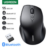 UGREEN juhtmeta hiir Bluetooth 5.0 ergonoomiline 4000 DPI 6 vaigistusnupud MacBooki arvuti tahvelarvuti sülearvuti 2.4G hiirehiir jaoks