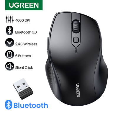 UGREEN Ασύρματο ποντίκι Bluetooth 5.0 Εργονομικό 4000 DPI 6 κουμπιά σίγασης για υπολογιστή MacBook Tablet Laptop PC 2.4G Ποντίκι Ποντίκι