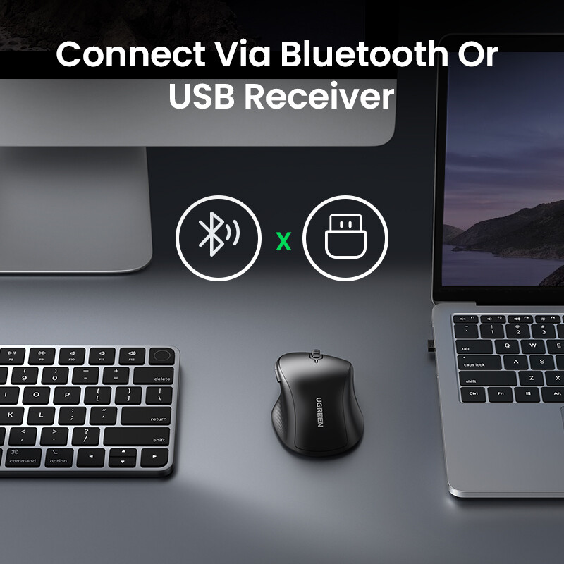 UGREEN juhtmeta hiir Bluetooth 5.0 ergonoomiline 4000 DPI 6 vaigistusnupud MacBooki arvuti tahvelarvuti sülearvuti 2.4G hiirehiir jaoks