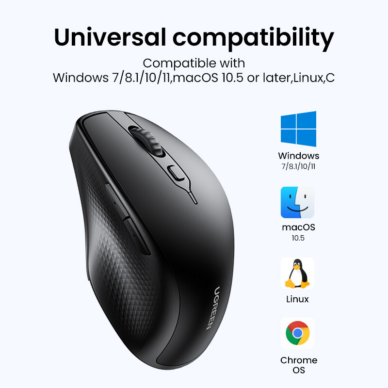 UGREEN juhtmeta hiir Bluetooth 5.0 ergonoomiline 4000 DPI 6 vaigistusnupud MacBooki arvuti tahvelarvuti sülearvuti 2.4G hiirehiir jaoks