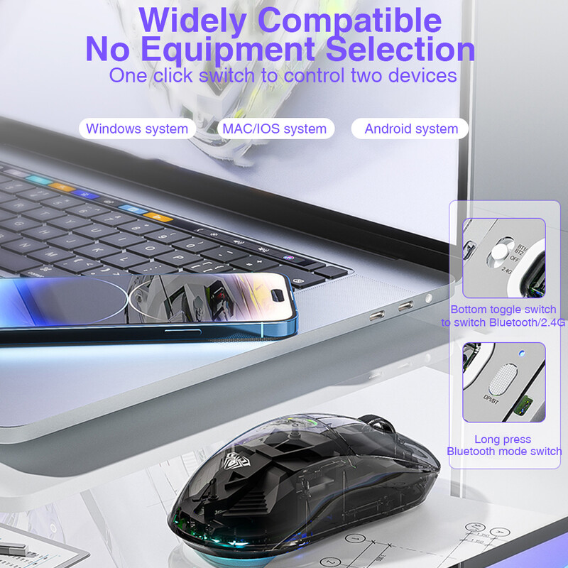 Mouse fără fir AULA SC660 Mouse pentru jocuri Bluetooth 10000 DPI Senzor optic Macro Mouse ergonomic programabil pentru laptop PC Gamer