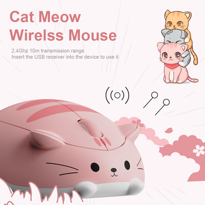 CHYI 2.4G belaidė miela pelė katė Miau Creative Pink Cartoon Mause Ergonomiška mini 3D optinė pelė, skirta kompiuteriui, nešiojamam kompiuteriui, skirta mergaitėms