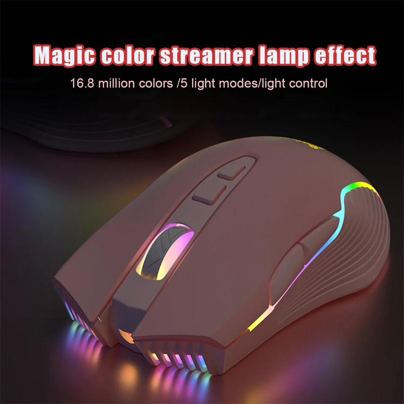 Onikuma 6400 DPI Mouse pentru jocuri fără fir LED Respirație optic USB 7 butoane Pink Esport Gamer Mouse pentru computer pentru laptop PC CW905