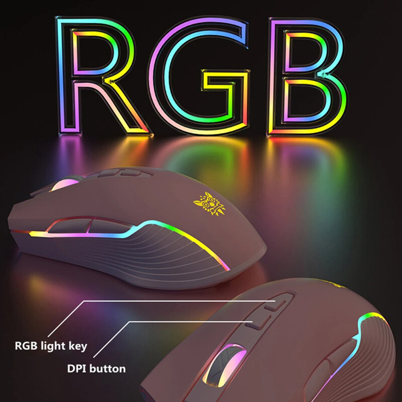 Onikuma 6400 DPI Mouse pentru jocuri fără fir LED Respirație optic USB 7 butoane Pink Esport Gamer Mouse pentru computer pentru laptop PC CW905