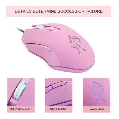 CHYI Pink Computer Mouse Πολύχρωμα ποντίκια gaming με οπίσθιο φωτισμό Optical Wired Fashion Sailor Moon Mouse Girl Mause 3200DPI για φορητό υπολογιστή