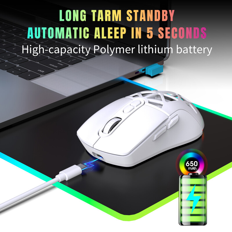 2024 Ново пристигане HXSJ T26 двоен капак, куха ергономична RGB 650mAh акумулаторна оптична безжична мишка за игри за преносим лаптоп