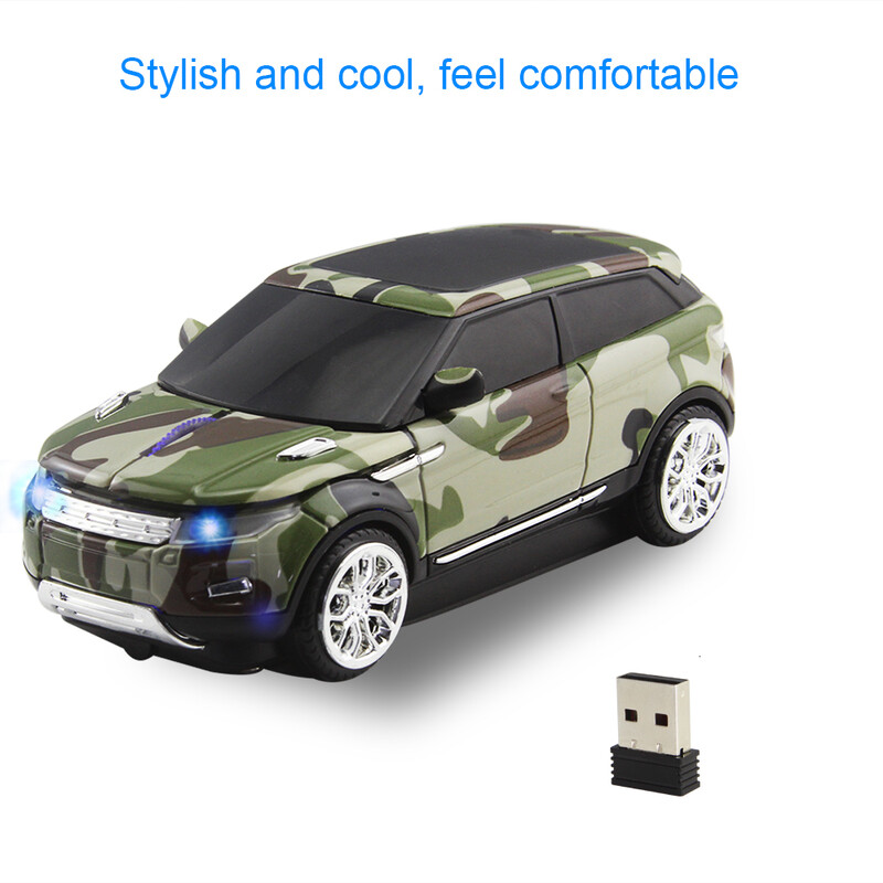 CHYI Wireless Mini Mouse pentru computer în formă de mașină Ergonomic Usb optic PC Mause Camuflaj drăguț SUV Cadou mașină LED Soareci pentru copii Laptop