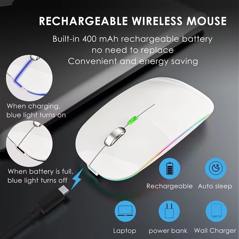 2.4G+Bluetooth Безжична мишка Подсветка Jiggler Mouse Акумулаторни безшумни ергономични мишки за iPad лаптоп компютър