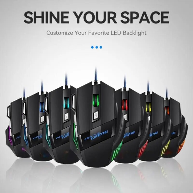 Mouse pentru jocuri cu fir Mouse pentru computer Mouse cu iluminare din spate RGB Mouse ergonomic silențios LED LED 7 butoane Mouse USB Mut pentru PC, laptop, jocuri