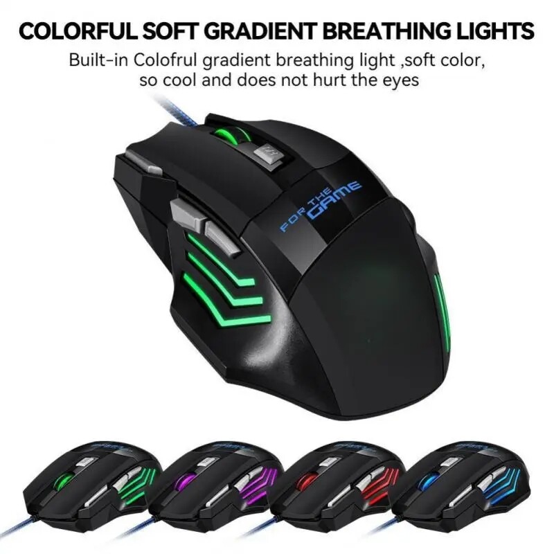 Mouse pentru jocuri cu fir Mouse pentru computer Mouse cu iluminare din spate RGB Mouse ergonomic silențios LED LED 7 butoane Mouse USB Mut pentru PC, laptop, jocuri