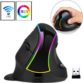 JOMAA ergonoomiline RGB juhtmevaba vertikaalhiir 2.4G USB optiline hiir Laetav hiir 3200 DPI hiir laua-/sülearvutile/arvutile