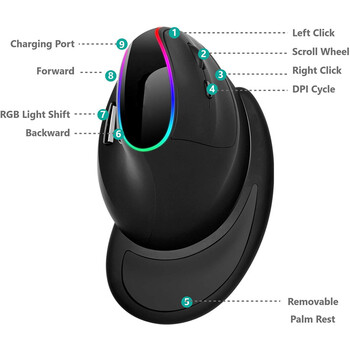 JOMAA Ergonomic RGB Wireless Vertical Mouse 2.4G USB Optical Mouse Rechargeable Mouse 3200 DPI Mouse for Desktop/Laptop/PC