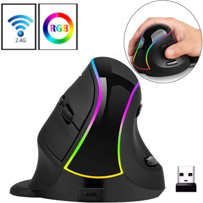 JOMAA Ергономична RGB безжична вертикална мишка 2.4G USB оптична мишка Акумулаторна мишка 3200 DPI мишка за настолен/лаптоп/компютър