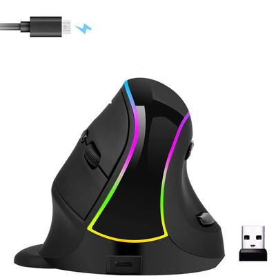 JOMAA ergonoomiline RGB juhtmevaba vertikaalhiir 2.4G USB optiline hiir Laetav hiir 3200 DPI hiir laua-/sülearvutile/arvutile