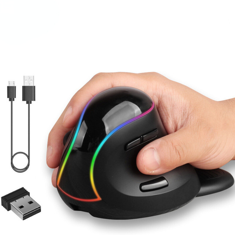 JOMAA ergonoomiline RGB juhtmevaba vertikaalhiir 2.4G USB optiline hiir Laetav hiir 3200 DPI hiir laua-/sülearvutile/arvutile