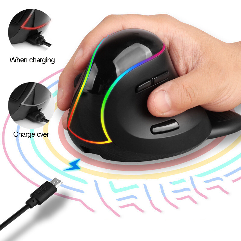 JOMAA ergonoomiline RGB juhtmevaba vertikaalhiir 2.4G USB optiline hiir Laetav hiir 3200 DPI hiir laua-/sülearvutile/arvutile