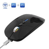 Mouse optic pentru jocuri în 3 moduri Mini portabil subțire 2.4G+BT Mouse fără fir reîncărcabil 2.4GHz pentru laptop computer PC Economisire energie