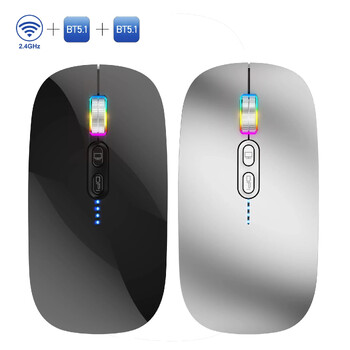 3-Mode Optical Gaming Mouse Slim Mini Portable 2.4G+BT Επαναφορτιζόμενα ασύρματα ποντίκια 2.4GHz για φορητό υπολογιστή υπολογιστή Εξοικονόμηση ενέργειας