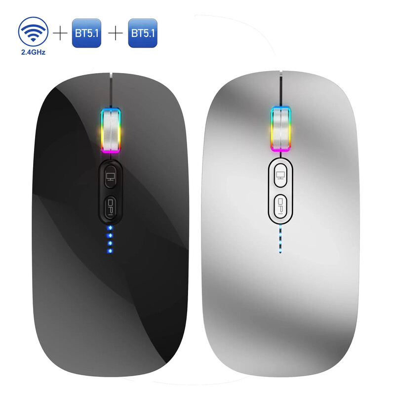 Mouse optic pentru jocuri în 3 moduri Mini portabil subțire 2.4G+BT Mouse fără fir reîncărcabil 2.4GHz pentru laptop computer PC Economisire energie