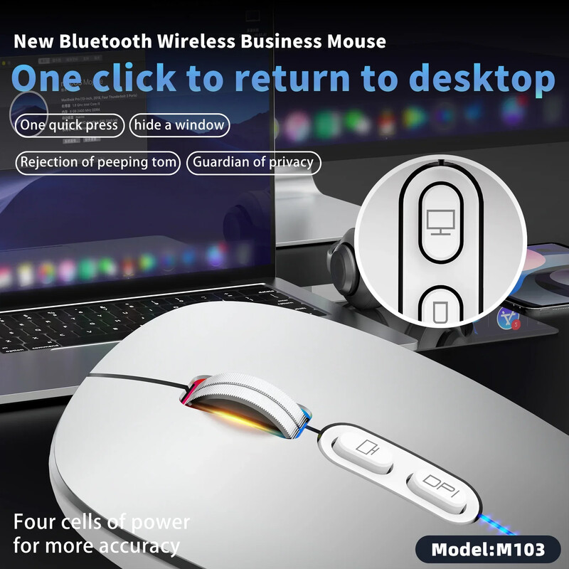 Mouse optic pentru jocuri în 3 moduri Mini portabil subțire 2.4G+BT Mouse fără fir reîncărcabil 2.4GHz pentru laptop computer PC Economisire energie