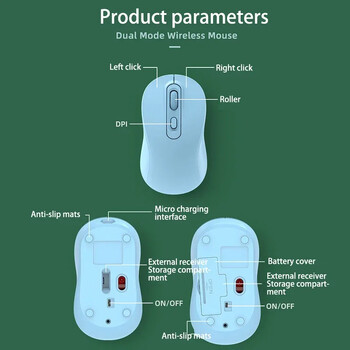 ZLRLMHY Charging Ergonomic Mute Mice Ασύρματο ποντίκι Bluetooth 1600DPI Ρυθμιζόμενο 2.4G Διπλής λειτουργίας για φορητό υπολογιστή Huawei Samsung Office