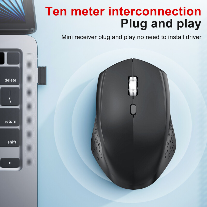 Bežični miš 2.4 Ghz s USB prijemnikom za prijenosno računalo Mac PC Ergonomski računalni miš 6 tipki 1600 DPI Miševi Uredske igre Izdržljivost