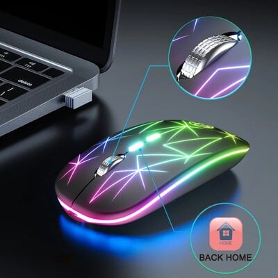 Juhtmeta hiir RGB laetav hiir Juhtmeta arvuti Silent Mause LED-taustavalgustusega ergonoomiline mänguhiir iPadile/Macile/sülearvutile/arvutile