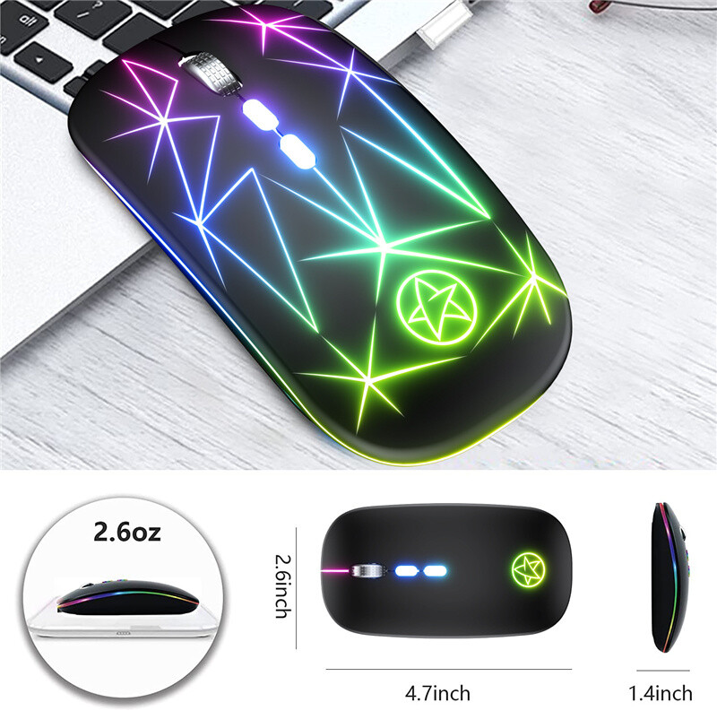 Bežični miš RGB punjivi miš Bežični računalni tihi Mause LED pozadinsko osvjetljenje Ergonomski miš za igranje za iPad/Mac/Laptop/PC