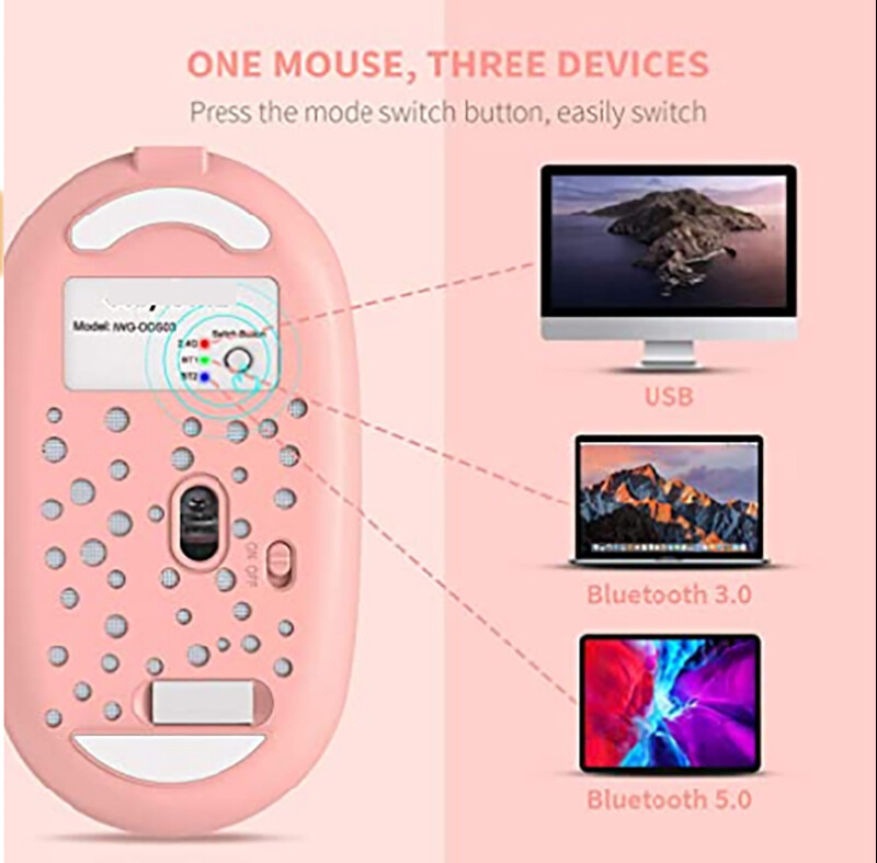 Kompaktni 2.4G/BT3.0/5.0 Bluetooth bežični miš 2400 DPI, podesivo tiho LED svjetlo koje teče, otporno na znoj, za prijenosno računalo