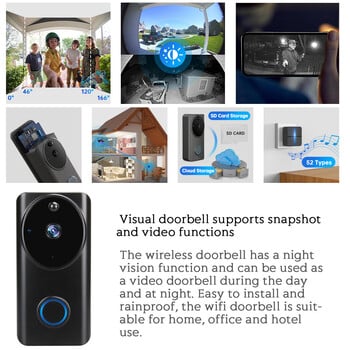 Visual Wireless Doorbell WiFi Outdoor HD Camera Security Κουδούνι πόρτας Βίντεο ενδοεπικοινωνία Φωνητική αλλαγή Οθόνης σπιτιού Πόρτα για τηλέφωνο