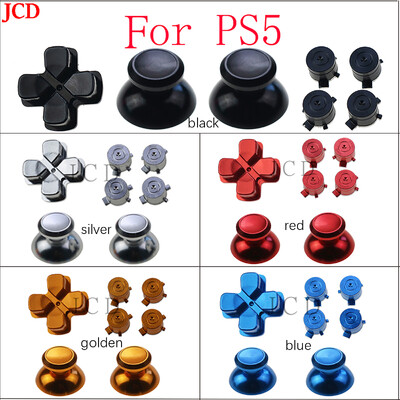 JCD 1 комплект PS5 Метални алуминиеви бутони Thumbsticks Аналогов Grip & Action Bullet Buttons & Direction D-pad Keys For PS5 Controller