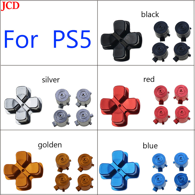 JCD 1 комплект PS5 Метални алуминиеви бутони Thumbsticks Аналогов Grip & Action Bullet Buttons & Direction D-pad Keys For PS5 Controller