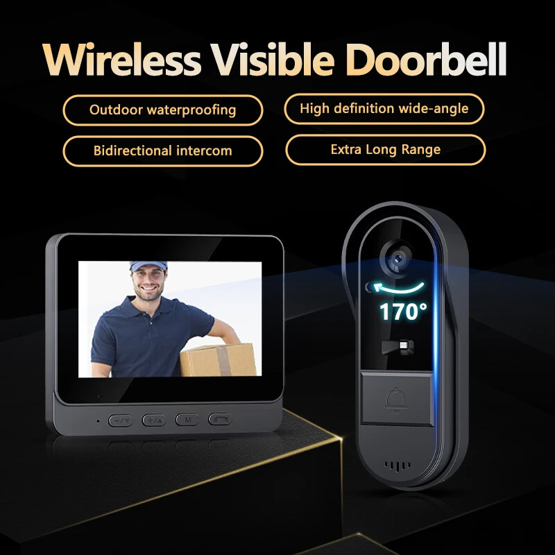Interfon fără fir Tuya Sonerie de noapte HD Vision Ecran IPS de 4,3 inci Cameră impermeabilă pentru sonerie Smart Home Security Video by Bell
