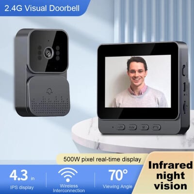 Безжичен домофон Doorbell HD Night Vision 4.3in lPs екран Водоустойчива Visual Doorbell камера интелигентна домашна сигурност Video By Bell