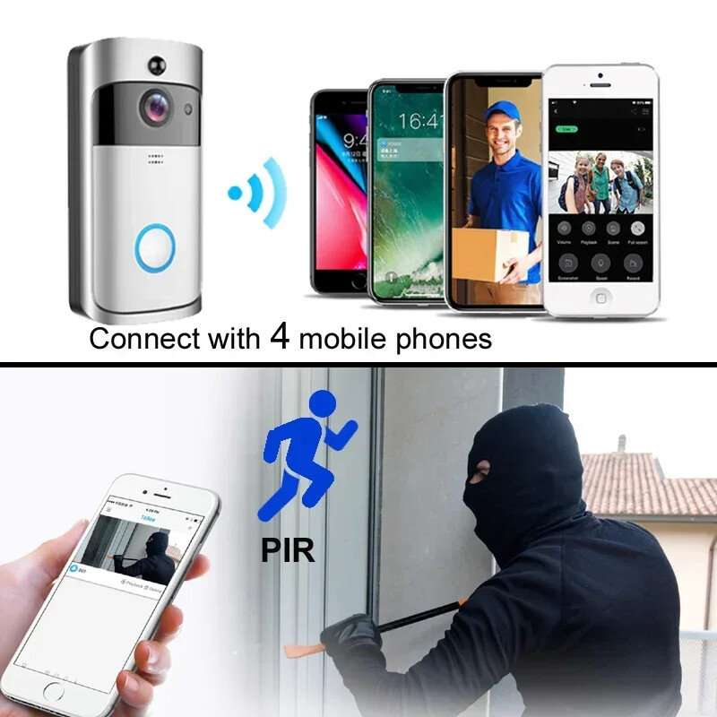 Video Sonerie Cameră HD IR Alarma WiFi Sonerie Wireless Detector de mișcare Audio și difuzor Viziune nocturnă pentru iOS și Android