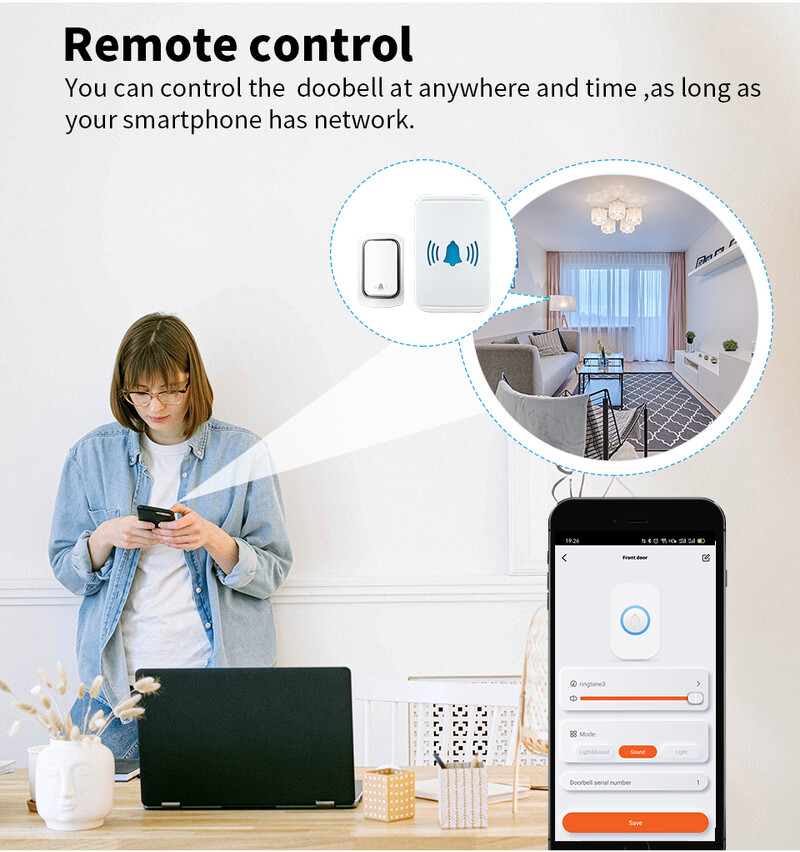 Wireless WiFi Bell Tuya nu necesită baterie Sonerie fără fir extern impermeabilă Aplicație Smart Life Setare inteligentă pentru sonerie