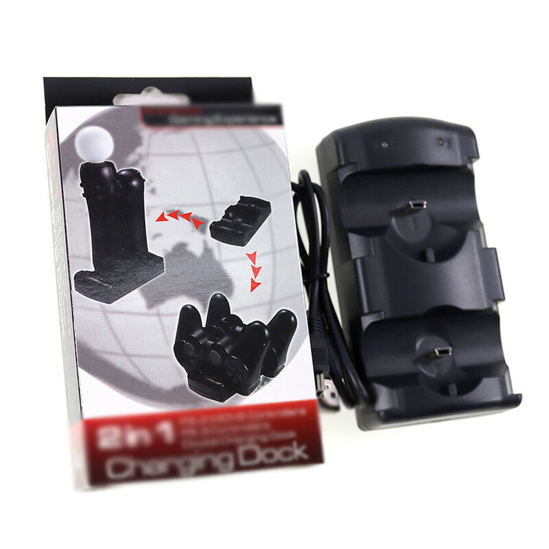 1 gab 2in1 PS3 lādētāja stacijas turētājs Sony PS3 MOVE bezvadu kontrollerim kreisās puses labās puses uzlādes dokstacijai