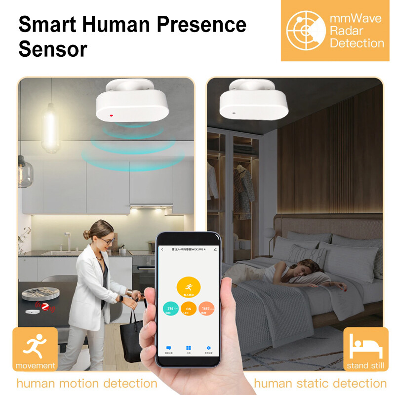 Tuya Smart WiFi Zigbee радар с милиметрови вълни 24 Ghz сензор за движение, детектор за човешко присъствие с откриване на яркост/разстояние 5 VDC
