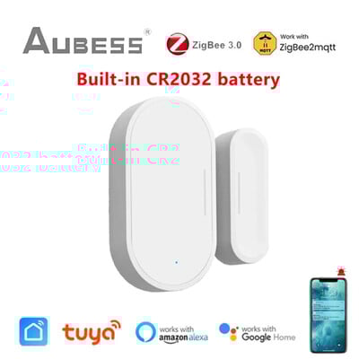 Tuya Zigbee 3.0 Senzor de fereastră de ușă Detector de ușă deschisă și închisă pentru casă inteligentă Automatizare pentru casă inteligentă prin Alexa Google Zigbee2MQTT
